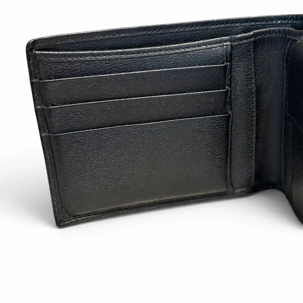 Dolce & Gabbana Black Lizard Embossed Leather Bifold Wallet Silver D&G Logo